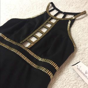 Black Halter Neck Dress with Gold Embellishments